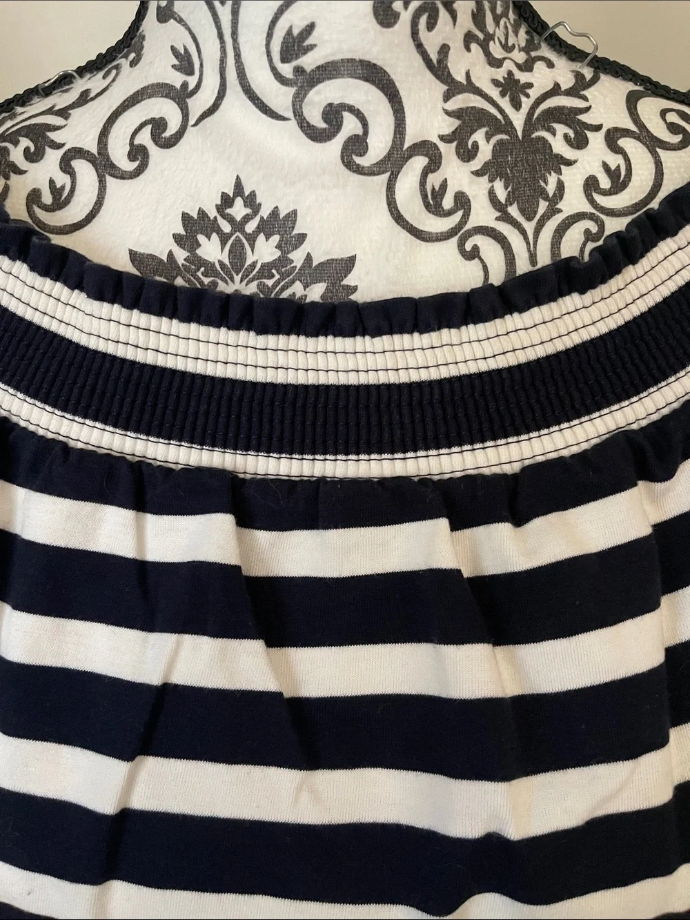 J. Crew Navy and White Striped Off-Shoulder Top